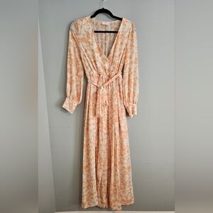Pink Lily Floral Wrap Dress | Peach & Cream | Medium